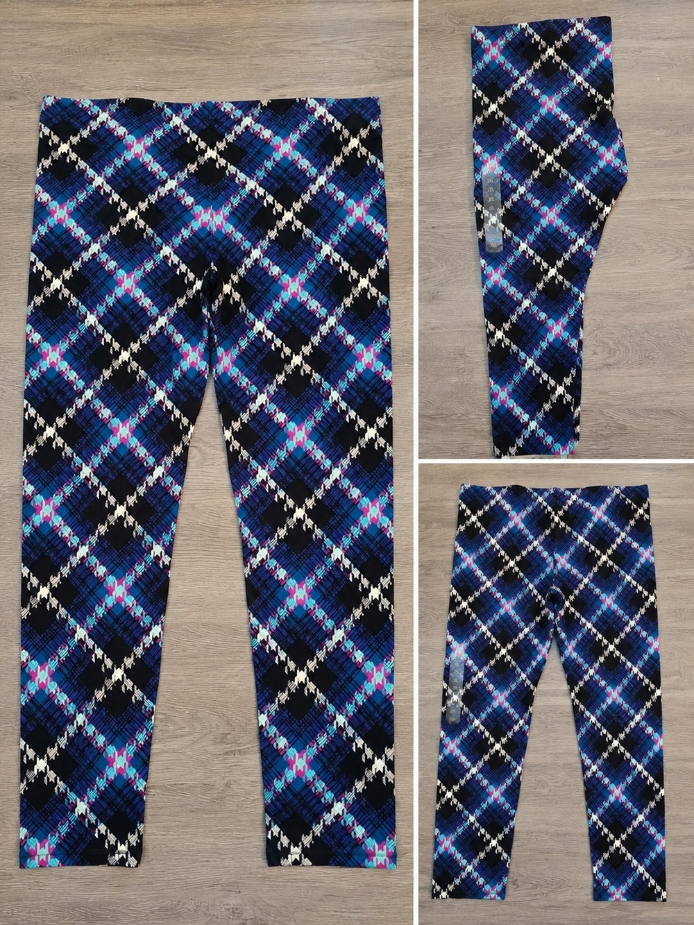 Women’s Blue Plaid Leggings - Stretchy Everyday Comfort